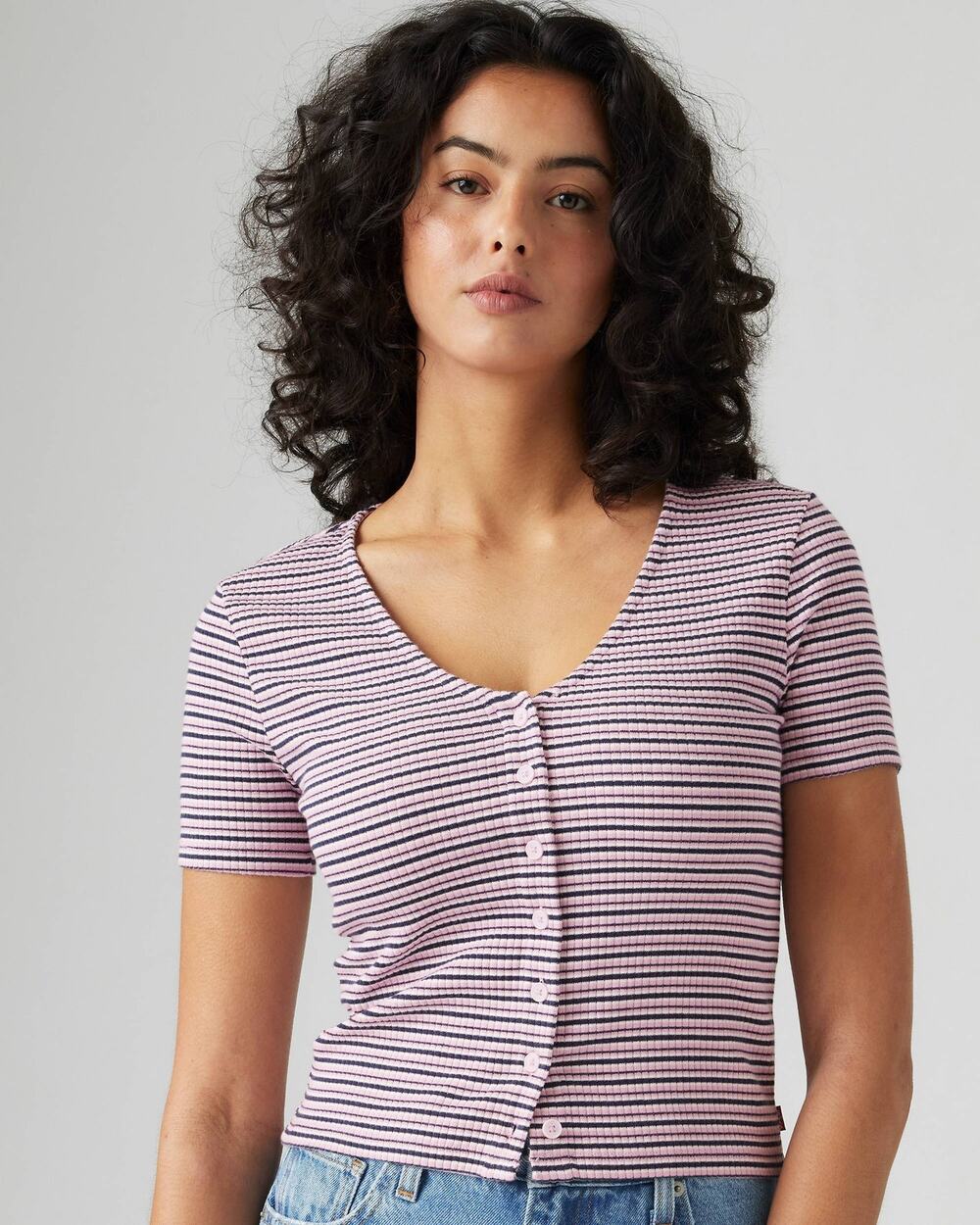 NWT Levi's Striped Muse Short Sleeve Button Down T-Shirt Women's Size XXL